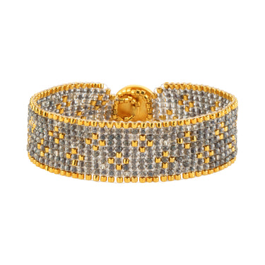 Brazalete Telar Dorado Delgado Miniflor Plata Pavonada